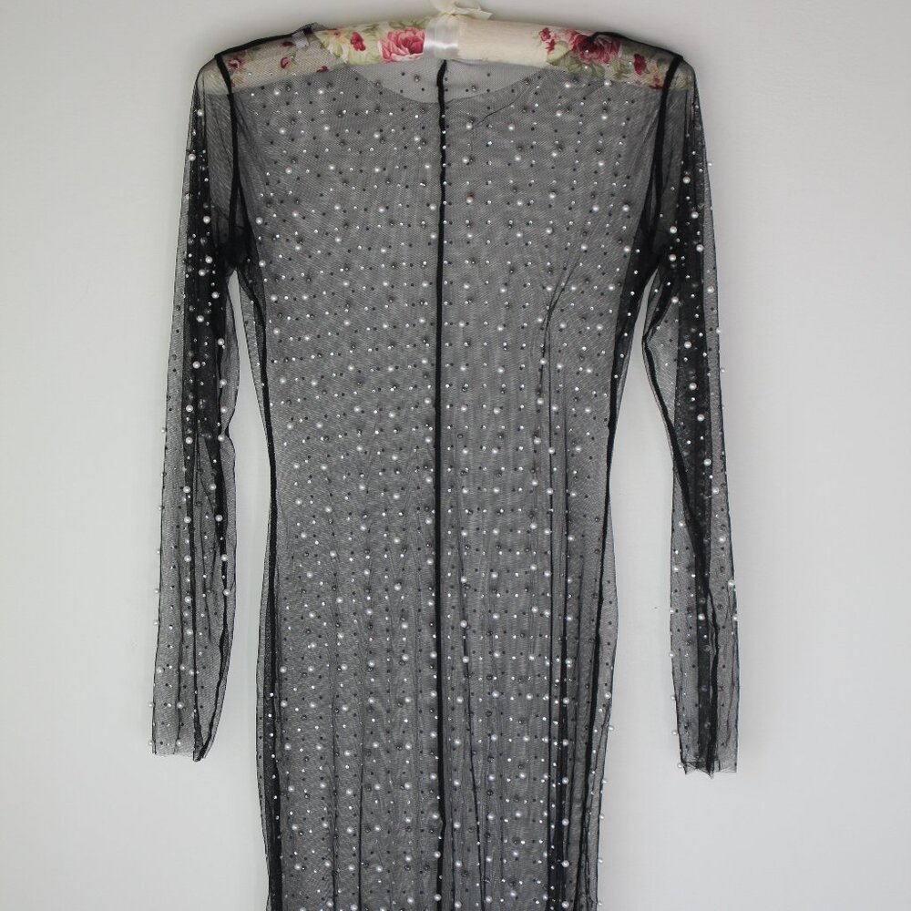 Sheer Mesh Long Sleeve Maxi Dress